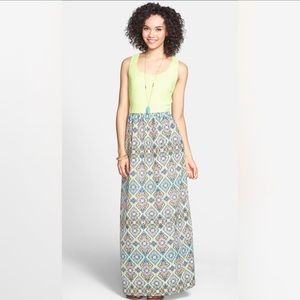 Be Bop Mesh Bodice Geo Print Maxi Dress